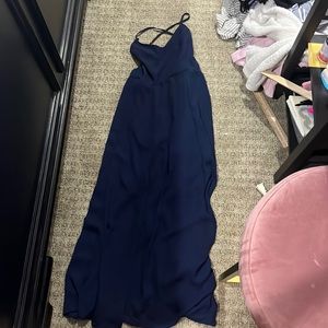 Navy blue. Long dress. Zig zag cross back. Was made to be a bridesmaid dress